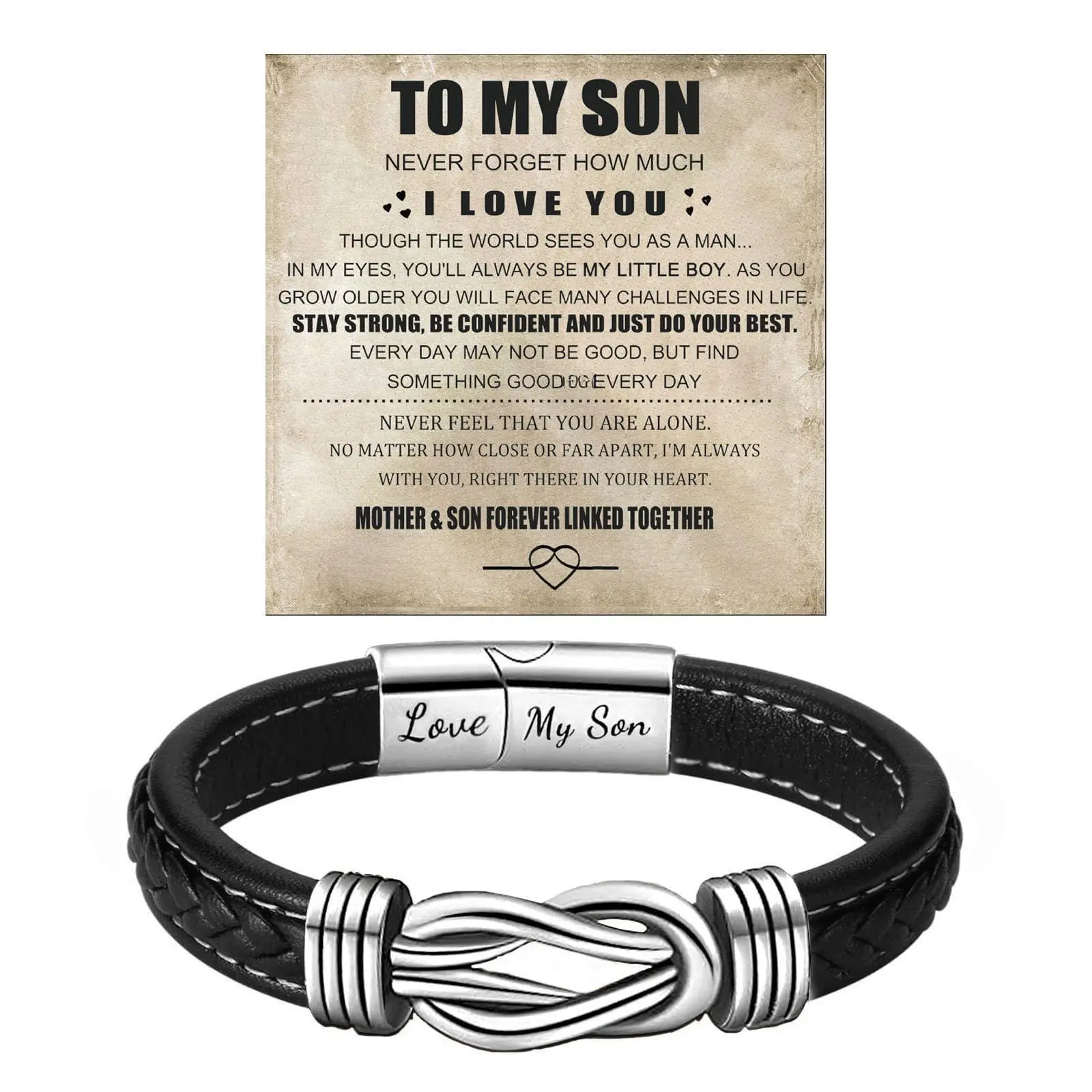 Son's Infinity Knot Bracelet  To My Son Leather From Mom Forever Linked Together Bracelets For Stainless Steel Engraved Birthday Christmas