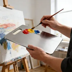 Large Stainless Steel Oil Palette, Watercolor Acrylic Resin Paint Mixing Tray, Durable Easy Clean Portable Metal Art Board, Artist Supplies
