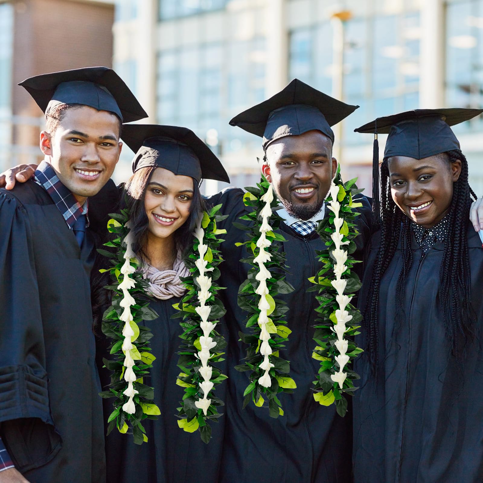 ONERIR 2 Pack Hawaiian Maile  White Tuberose Graduation Leis 6.56ft Artificial Leaf Flower Necklaces for Luau Wedding Aloha Summer Party School Ceremony  Class of 2026 Graduation Gift