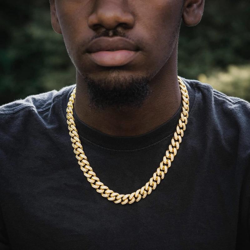 Cuban Link Chain Mens Iced Out Miami Cuban Necklace Silver/Gold Bling Diamond Hip Hop Jewelry for Women