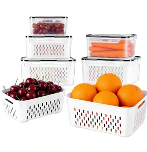 5 Pack Fridge Organizers and Storage Fruit Containers Set (5 Colanders & 5 Storage box) Airtight Food Storage Containers with Remouvable Colander Dishwasher Safe Produce Saver for Refrigerator Keep Fruit Vegetable Meal Fresh Long