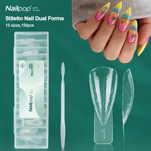 150Pcs Stiletto Nail Dual Forms, Upgraded Durable Reusable, Easy Handle & Clear Size for Pro Nail Extension