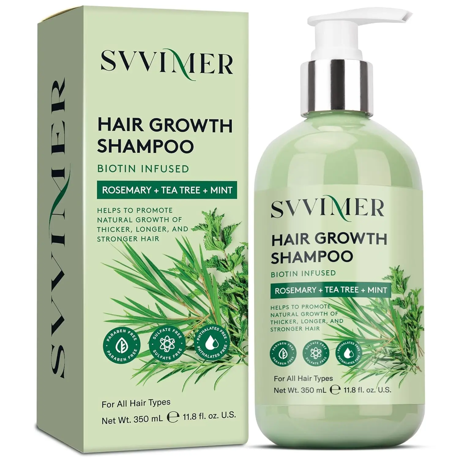 Svvimer Rosemary Biotin Shampoo for Thicker, Fuller Hair and Scalp Relief, Hydrating Cleanser with Tea Tree Oil, Sulfate-Free for Men & Women, 11.8 fl oz, Haircare, Natural Thickening Shampoo