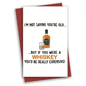 Letter Pattern Greeting Card, Custom Message Card, 1 Count Whiskey Themed Funny Friend Birthday Card with Envelope, Creative Birthday Card for Gift Giving, Lettering