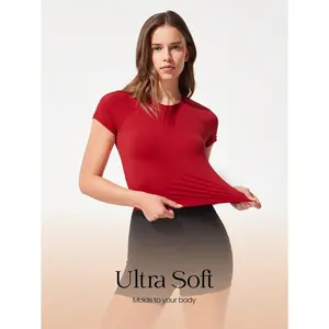 GLOWMODE Glow Era Soft Stretchy Round Neck Slim Fit Cropped Short Sleeve Active Crewneck Tee Low-Impact Yoga Pilates Gym Studio Daily Casual Wear