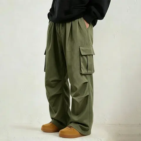SHISNYIY Men’s Black Loose Cargo Pants — Casual minimalist long pants with a loose fit and multiple pockets for work and jogging; lightweight solid-color bottoms that are easy to wear every day; casual minimalist long pants.
