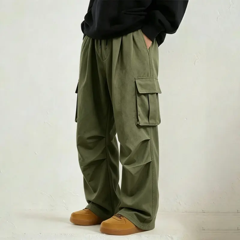 SHISNYIY Men’s Black Loose Cargo Pants — Casual minimalist long pants with a loose fit and multiple pockets for work and jogging; lightweight solid-color bottoms that are easy to wear every day; casual minimalist long pants.