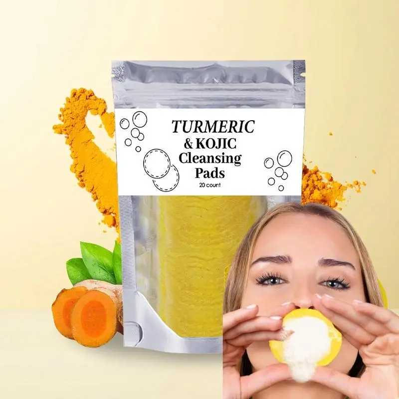 20-Count Kojic Acid & Turmeric Cleansing Pads Cleanser - Visibly Revitalizes Skin, Reduces Dark Spot Appearance, Ideal for Face & Body, Back to School Skincare Supply
