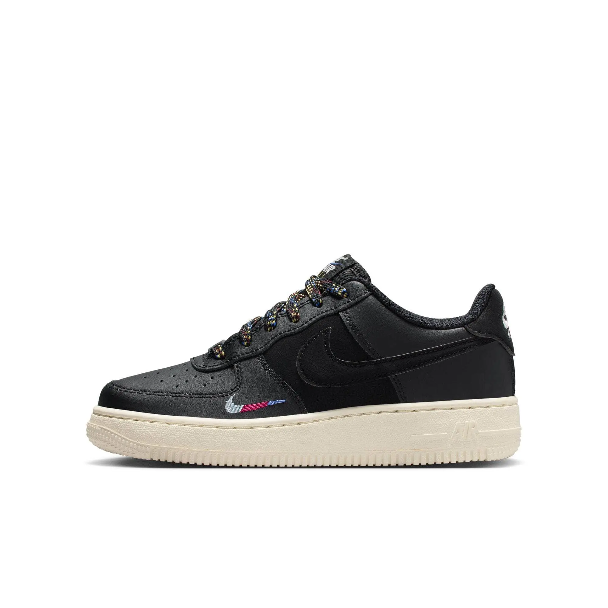 NIKE Big Kids' Air Force 1 LV8 1 Hoop Basketball Shoes - Classic Leather Mix & Synthetic Leather Sneakers with Laces, Lightweight Cushioning, Rubber Sole, Casual Style, HQ1907-001, Casual Trendy Trainers, Athletic Trainers