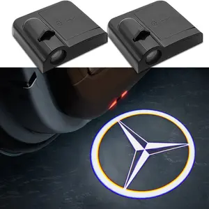 For Mercedes Benz B/C/E/S Class A Class C200L GLC GLK CLA Auto Goods Accessories 1/2/4pcs Car Logo Welcome Emblem Light Led Door Light Projector Courtesy Shadow Welcome Lamp Wireless Laser Projecto