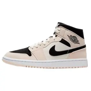 Nike Air Jordan 1 Mid 'Barely Orange' Women's Round Toe Laces All Seasons Casual Shoes with Smooth Leather Upper and Mid-Cut Design