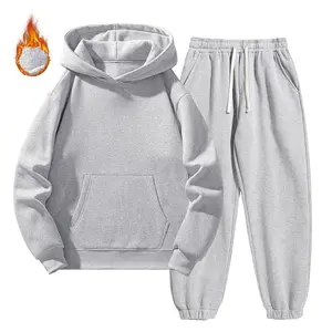 Men's Solid Zipper men 2 piece sets Two-piece Set, Casual Long Sleeve Hoodie & Drawstring Pocket Sweatpants for Fall Winter, Polyester Fashion Cozy Men's Outfits for Daily Wear,Airport Outfit Top Plain