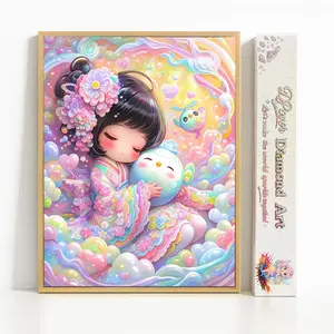 Slumber in the Rainbow Clouds | 45×55cm | Partial Fairy Dust Diamond Painting | Full Round / Full Square Drill | Velvet Cloth Canvas | DIY 5D Diamond Art Kit for Adults & Kids | Sparkling Cute Cartoon Cloud Artwork Wall Art Home Decor | Crafting Gift Idea