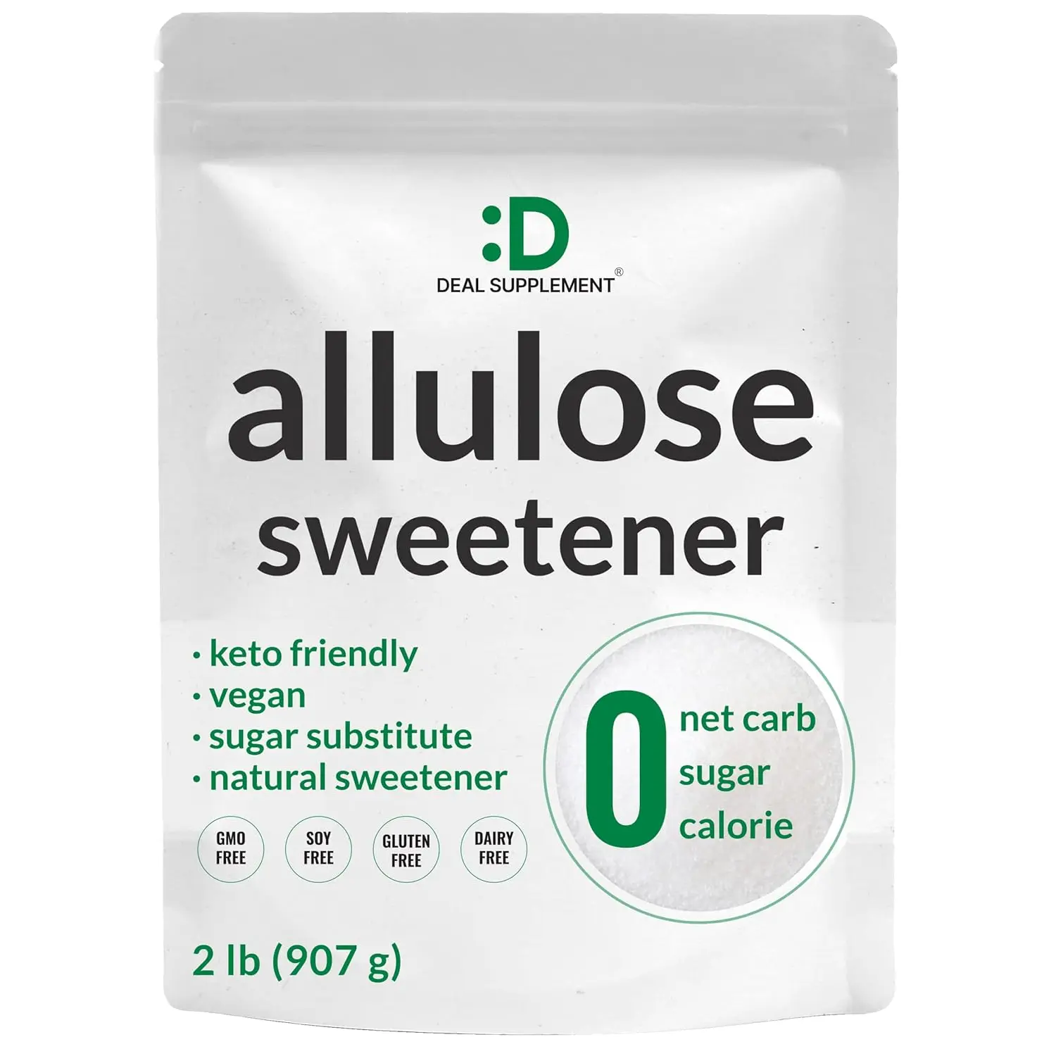 Allulose Sweetener 2 Pounds \u2013 Natural Sugar Subsitutes, No Aftertaste - Keto Friendly, Vegan, Zero Net Carb, Zero Calorie, Great for Cooking & Baking