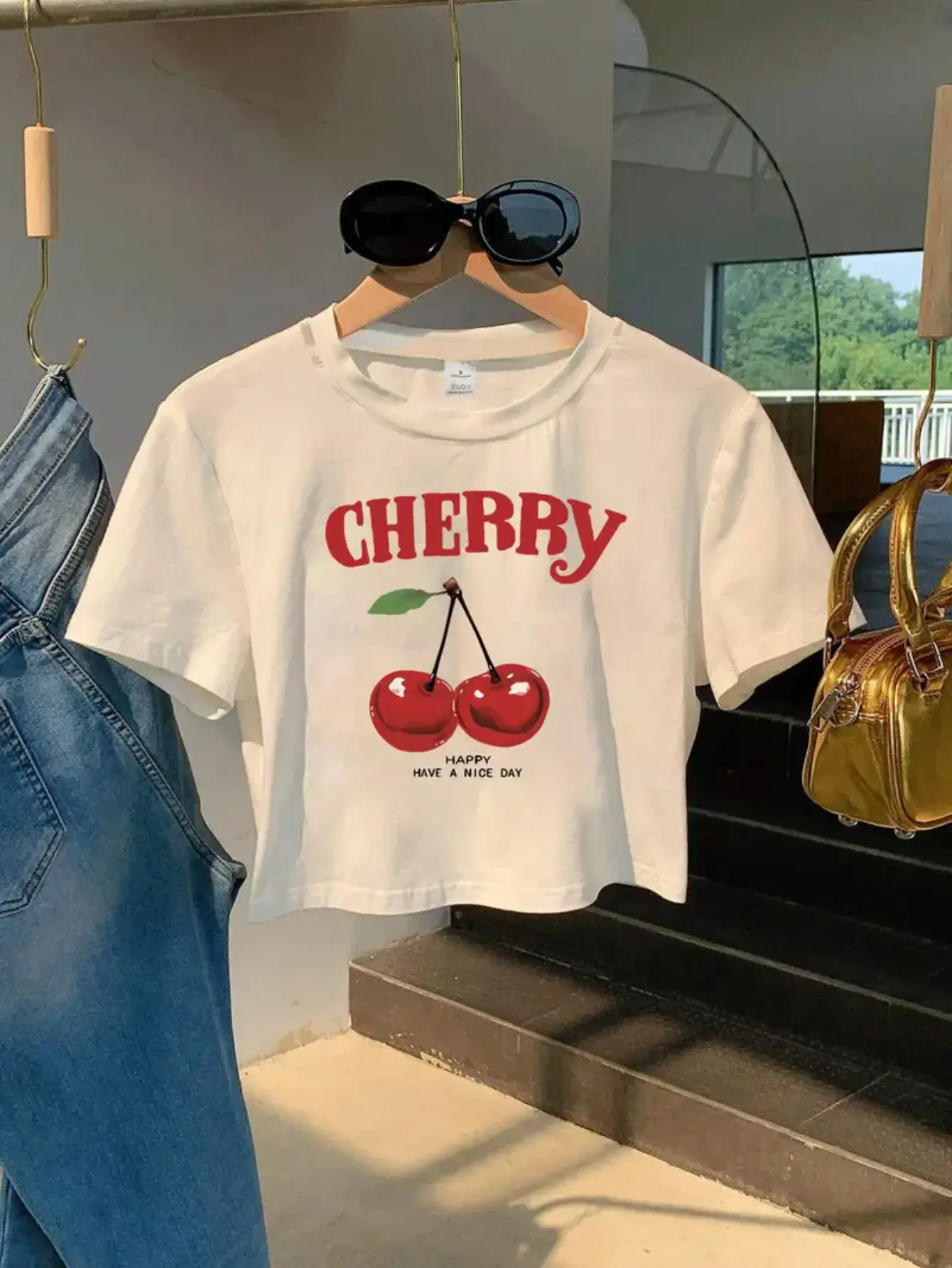 Vibrant Y2K Cherry Crop Top  - Sweet & Cool Dopamine Tee, Aesthetic Cherry Street Style Top