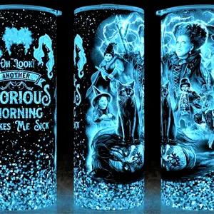 Glow in the Dark Hocus Pocus Halloween Sanderson Sisters Witch Cup Mug Tumbler 20oz with Slide Closure Lid & Reusable Straw Handmade Drinkware