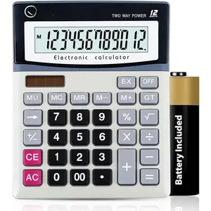 Large Calculator with 12 Digit Display, Eye-Angled Screen, Large Buttons and Dual Power Source for Home and Office Use