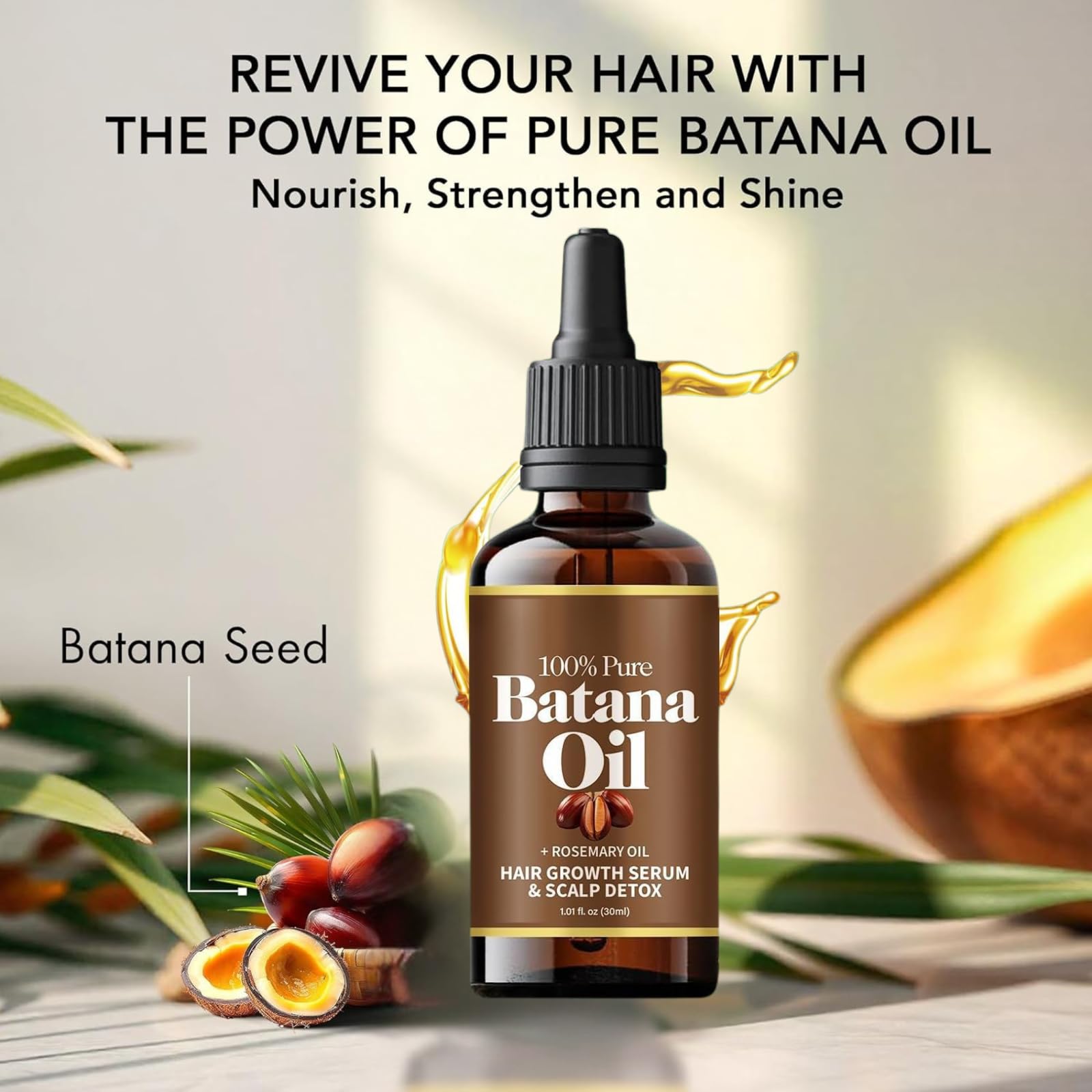 Batana Oil,Strong & Healthy Hair, Make Hair Longer Fuller Thicker, Organic Batana Oil with Rosemary,Organic Rosemary Oil Vitamin E Nourish Scalp,for All Hair Types,