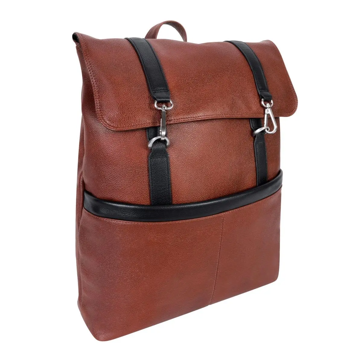 212 MAIN 17 in. U Series Pebble Grain Leather Laptop & Tablet Backpack with Laptop Sleeve, Adjustable Straps, Expandable Design, 2-Tone Contrast Trim Flap-Over, Office Work Bag (Brown)