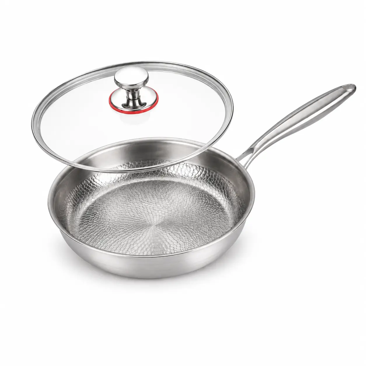 Titanium Frying Pan With Lid, 10Inch No Coating Titanium Cookware Frying Pan,  Best Pans for Cooking - Free of PFAS/PFOA/PTFE, Hammered Pans Safe Durable Scratch-Resistant Compatible with All Cooktops, Dishwasher Safe