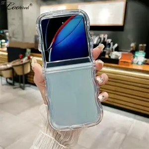 Transparent Wave Border Slim Case for Samsung Galaxy Z Flip 7 6 5 4 3 flip7 Clear Curly Ultra Thin Shockproof Soft TPU Cover