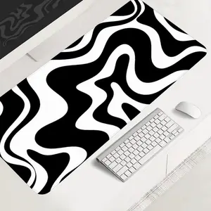 Black White Wavy Marble large-sized gaming mouse pad, Abstract Swirl pattern desk protection pad, anti-slip rubber lock edge high-definition printing, suitable for computers, laptops, offices, homes, schools, as a gift for family and friends.