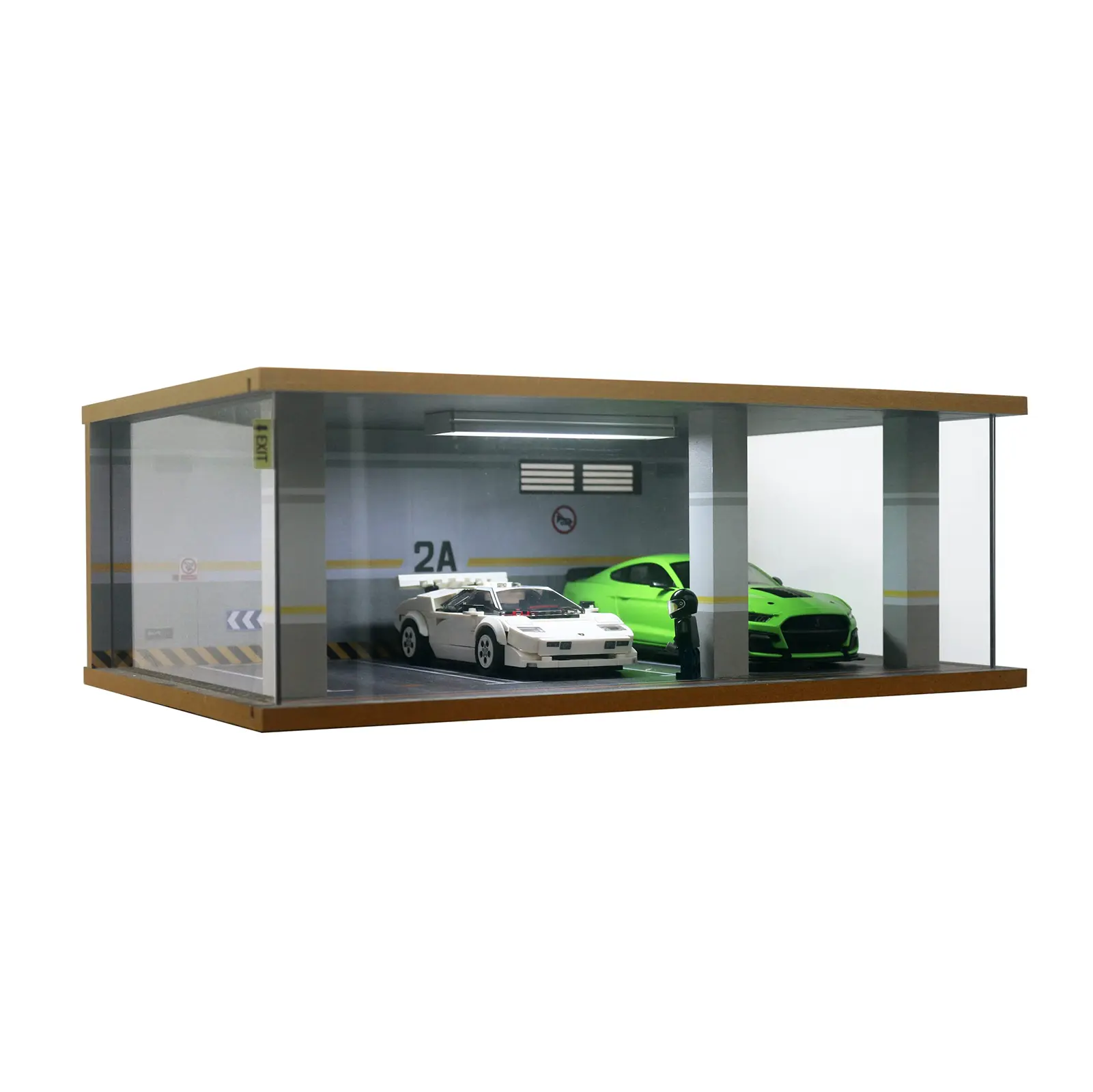 1:24 Scale Die-Cast Car Garage Display Case with Transparent Acrylic Cover and LED Lighting for 3 Parking Spaces