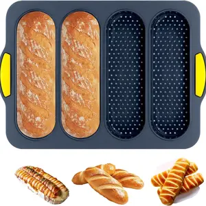 4-Compartment Silicone Bread Baking Tray, Non-Stick Heat Resistant Mold, Ideal for Rolls, Sandwiches, Hot Dogs, Homemade Bread