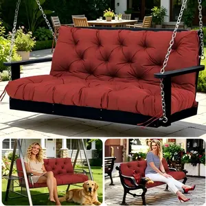 3-seater outdoor swing cushion, 5-inch thick waterproof and fade-resistant design. Suitable for patio swing benches, equipped with backrest and fastening ties. Wine Red, 60×40×5 inches.