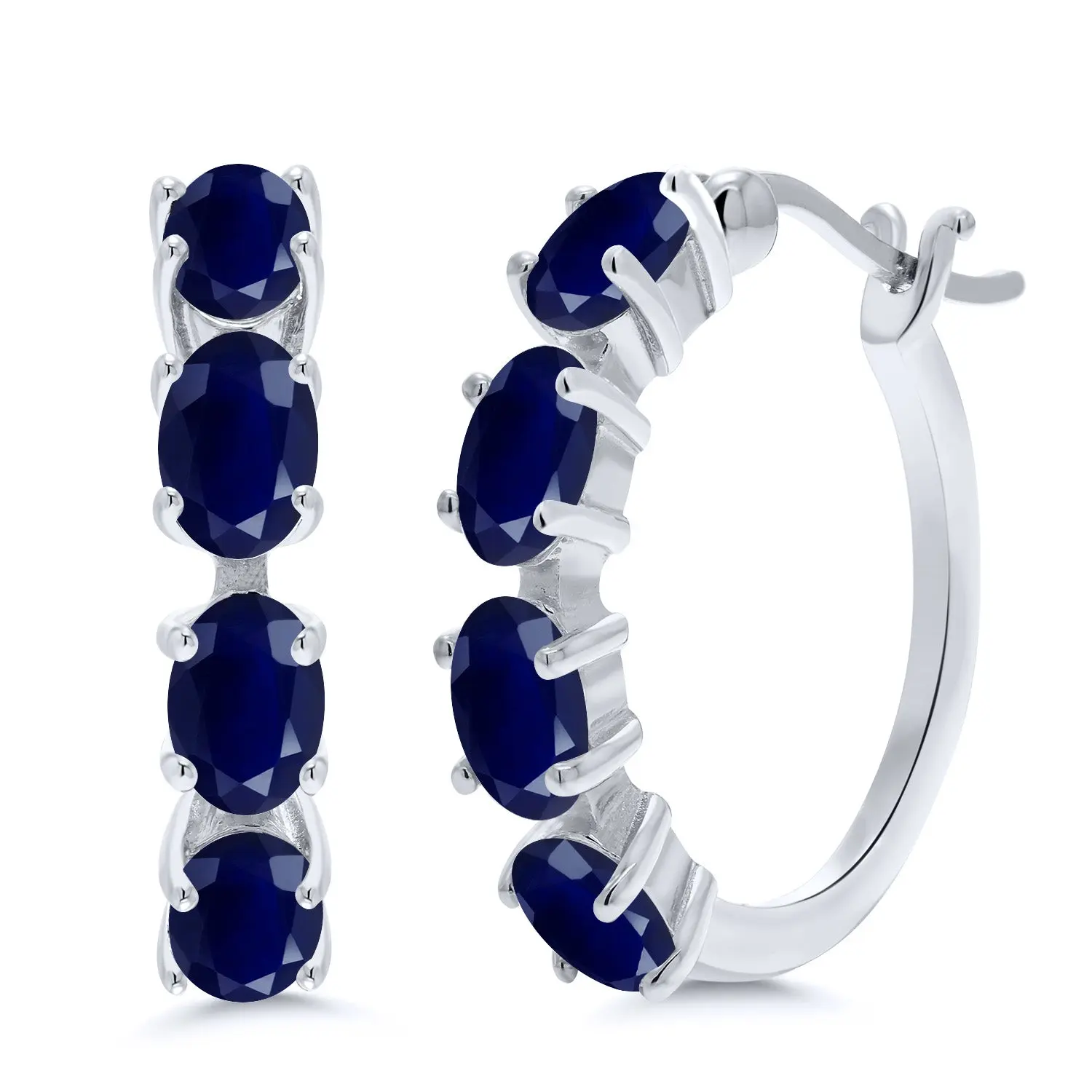 Gem Stone King Hoop Earrings For Women | 925 Sterling Silver | 6X4MM Oval Gemstone Birthstone Hoop Earrings | 22MM = 0.85 Inch | Fine Jewelry Gifts for Mom Wife Her