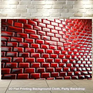 2D Flat, 1pc Realistic 3D-Style Red Brick Wall Backdrop - Glossy Interlocking Brick Panels, -Like Peel & Stick Effect (No Glue) - Easy Install/Remove, Durable for Parties, Events, & Office Decor - Brick Wallpaper