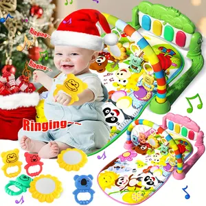 Baby Interactive Music Pedal Piano Play Mat - Fun And Educational Fitness Frame Toy For Baby, Baby Piano mat Kick and Play Multifunction Gym Play mat,Tummy time mat Baby Kicking Toys for feet with Pendant Rattle,Animal Shape Maracas,Playmate for Baby