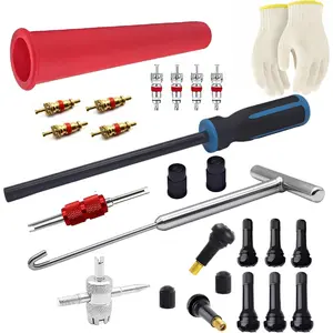 Valve Stem Removal Tool with Heavy Duty Hook & Longer Puller,Tire Valve Stem & Core Replacement Installation Tool Kit,without Tire Removal,Tire Pressure Checking, for Cars Motorcycles Lawn Mowers ATVs