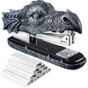 Stapler with 2000 Staples, Dragon Head Stapler Novelty Stapler Funny Carving Resin Faucet Stapler for Office Desk Stationery Desktop Accessory Home Decor(Grey)