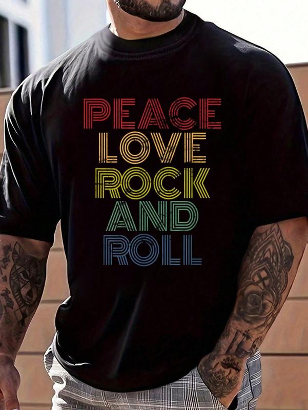 100% Cotton Peace Love Rock'n'Roll T-Shirt Distressed Rock Concert T-Shirt Women's Men's Graphic Tee Crew Neck summer vacation Tops