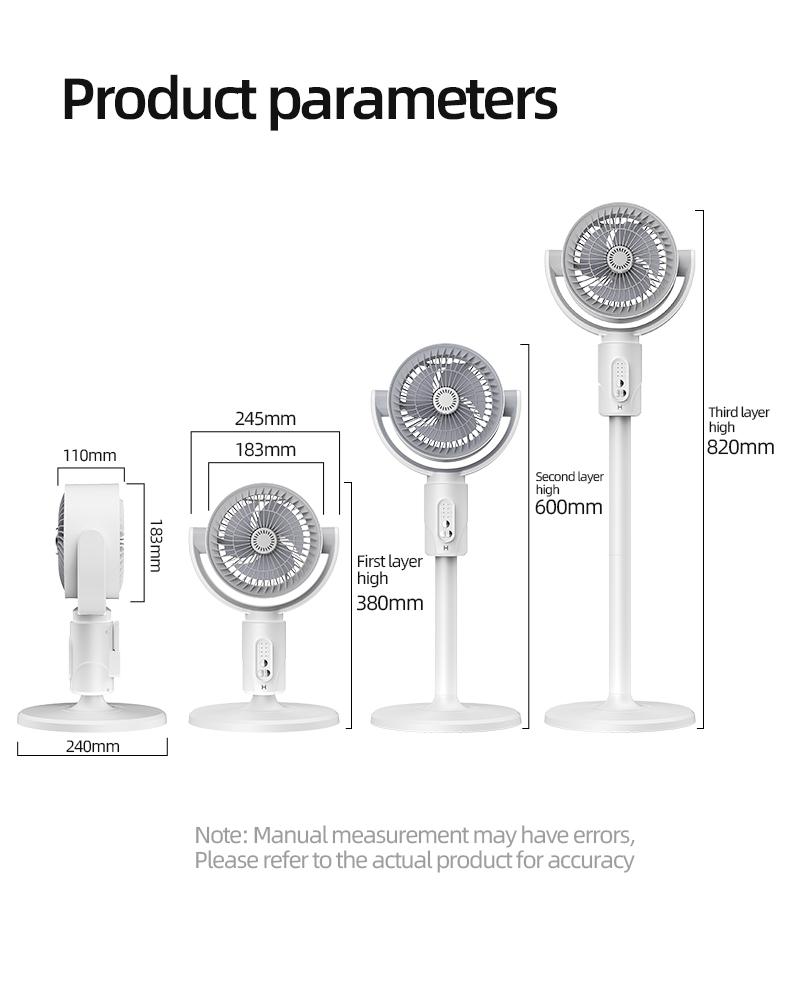 Portable Standing Fan with Remote, 2000mAh Rechargeable Battery Operated Fan, 90°+180° Oscillating Air Circulator, 5 Speeds Quiet Pedestal & Tabletop Fan, Adjustable Height 15"-32", Foldable Floor Fan for Bedroom, Camping, Office (White)