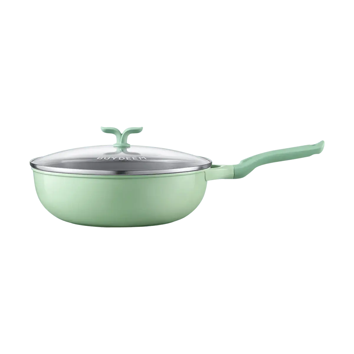 BUYDEEM 30cm Non-Stick Frying Pan Wok, Smokeless Stir-Fry Pan for Healthy Cooking, Spring Bud Green, PL61/A1