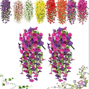 6 Colors Artificial Morning Glory Vine Set - 2 Pcs Fake Flower Garland for Home/Patio/Wedding/Outdoor Fence Decor, Birthday Gift Idea