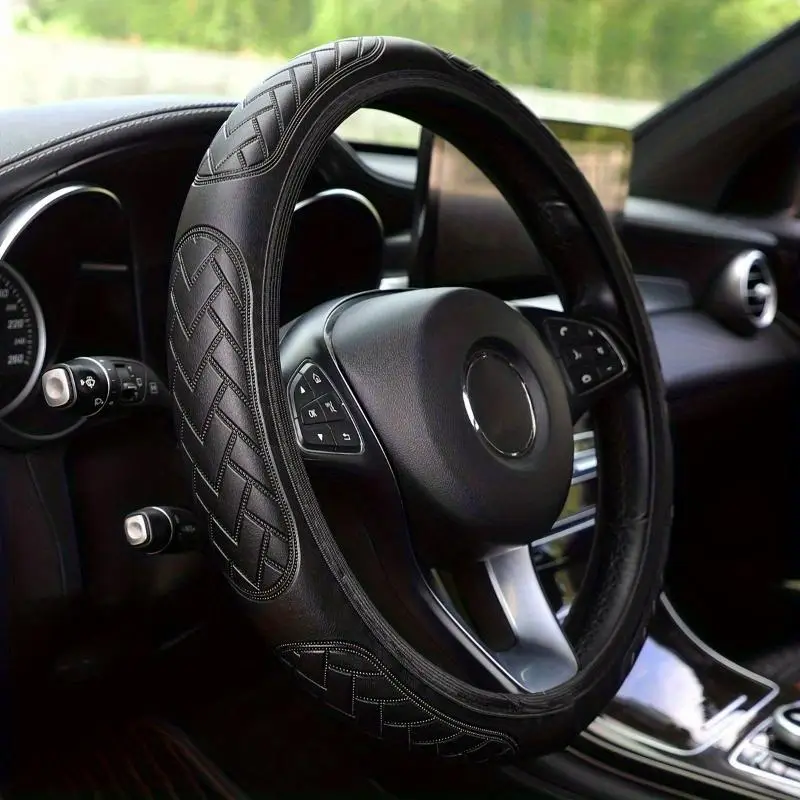 Car Steering Wheel Cover, PU Leather Car Steering Wheel Cover, Elastic Band Anti-slip Protective Case, Auto Interior Accessories
