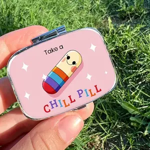 Kawaii Rainbow Pill Case with Mirror, 2-Compartment Portable Plastic Medicine Box, Cute Compact Vitamin Holder for Daily Use & Gifts, Vitamin Organizer, Supplement Organizer