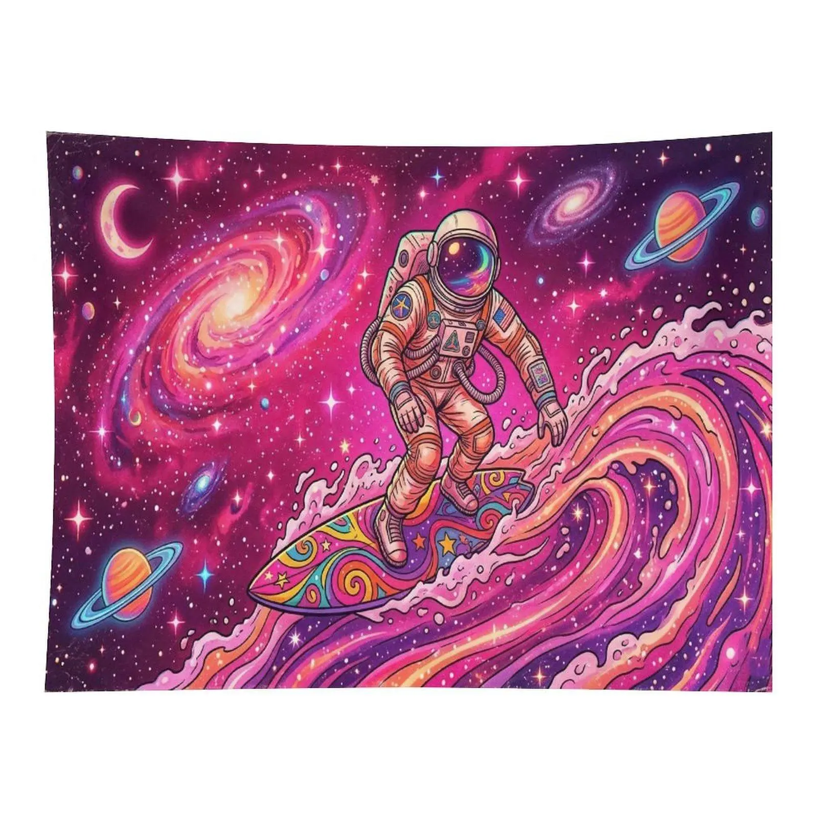 Astronaut Surfing Galaxy Tapestry Psychedelic Space Wall Hanging, Cosmic Planet Wave Tapestry for Bedroom Dorm Decor