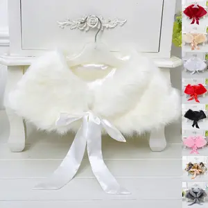 004 Pink Children Birthday Evening Party Dress Shawl Girls Clothes Wedding Guest Autumn White Wrap Shawls Winter Furry 1-14Y