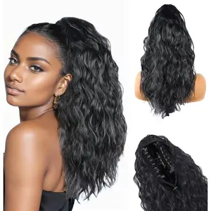 TwiceBeauty Ponytail Extension 18inch Claw Clip Ponytail Curly Wavy Hair Extensions Multi Layered Synthetic Clip in Pony Tail Fake Hairpieces for Women Girls Party Daily Use Kinky Edges Glueless