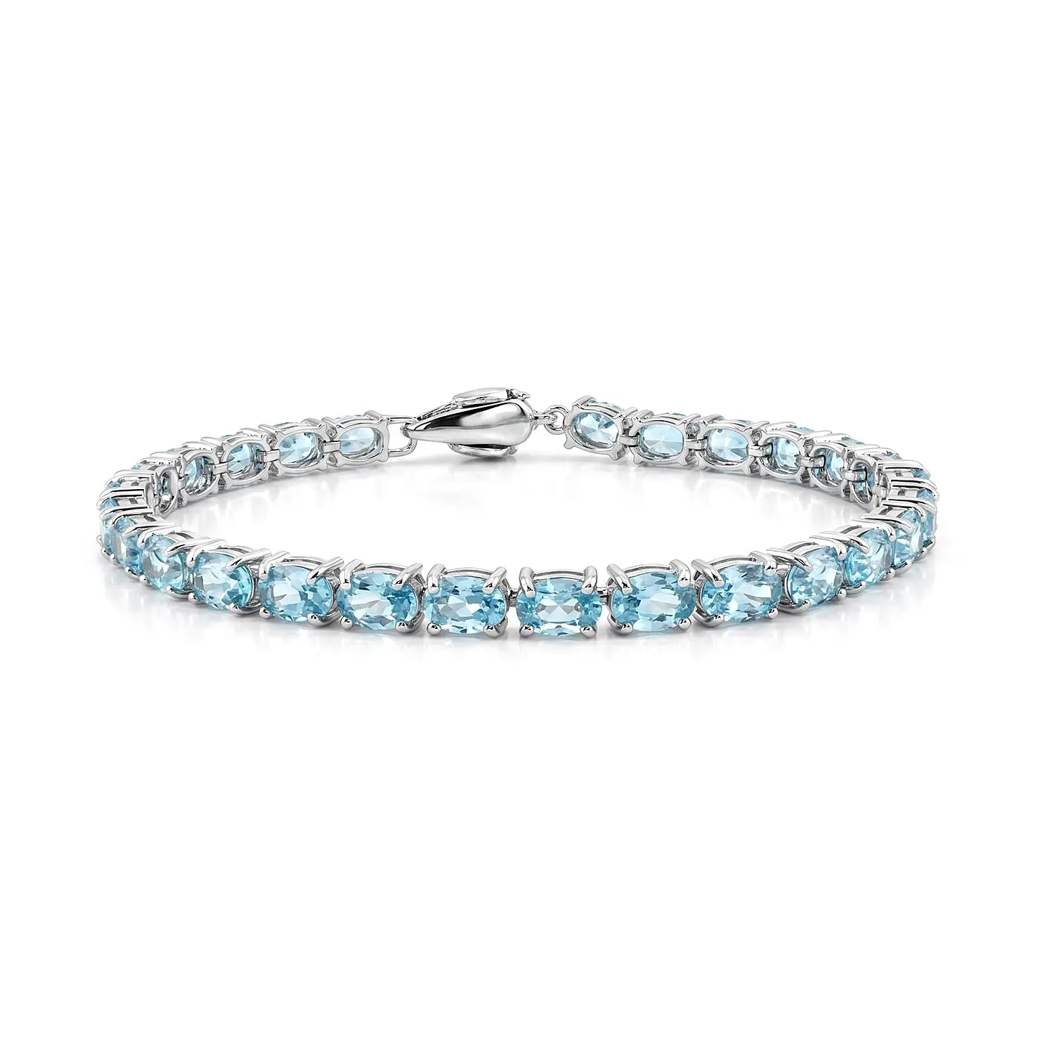 Premium Cambodian Blue Zircon, Luxuriant Lab Grown Diamond (G-H, SI) Sea Sparkle Bracelet in Rhodium Over Sterling Silver (6.50 In) 19.25 ctw