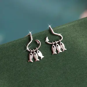A Pair of Stylish Fishhook Earrings with Three Small Fish, Featuring Short Tassels, Easy And Cute Design for