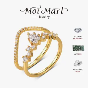 MOI MART V-Shaped Pear Cut Synthetic Moissanite Stacking Ring Set, Chic S925 Sterling Silver Stack Band,  Perfect Gift and everyday wear
