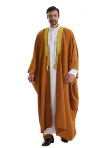 Luxury Arabic Men's Beaded Semi-Transparent Embroidered Fabric, Thick Double Layer Batwing Sleeve Outerwear, Premium Traditional Thobe, Modesty Thobe, Available in Three Sizes and Colors