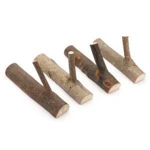 Pack of 4 Vintage Real Wood Tree Branch Wall Hook,Rustic Decorative Wood Adhesive Hooks. Key Holder, Coat Hook,Strong Suction Hooks