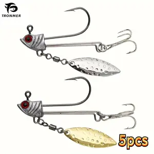 5pcs Worm Hooks 3/0 Extra Wide Gap, Barbed Weedless with Blood Groove, Bass Seabass Fishing Hooks, Soft Bait Rigging Hooks