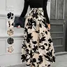 Women's Slim Fit Round Neck Belted Ruffle Floral Dress, Fashion Chic Long Sleeves A-Line Maxi Dress for Spring & Autumn, Everyday Casual Wear, Dresses with Sleeves